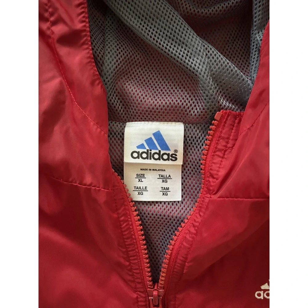 Adidas Boys XL Windbreaker Jacket Two-Tone Red/Black W/ Stripe‎ Track Warm Up